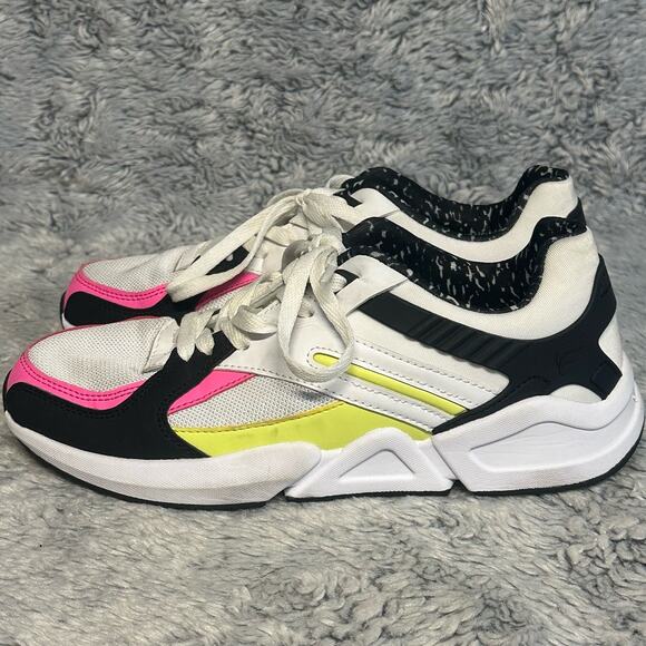 Fabletics Paige Black White Yellow Pink Athletic Sneakers Size 8.5 Gym Workout - Picture 1 of 10